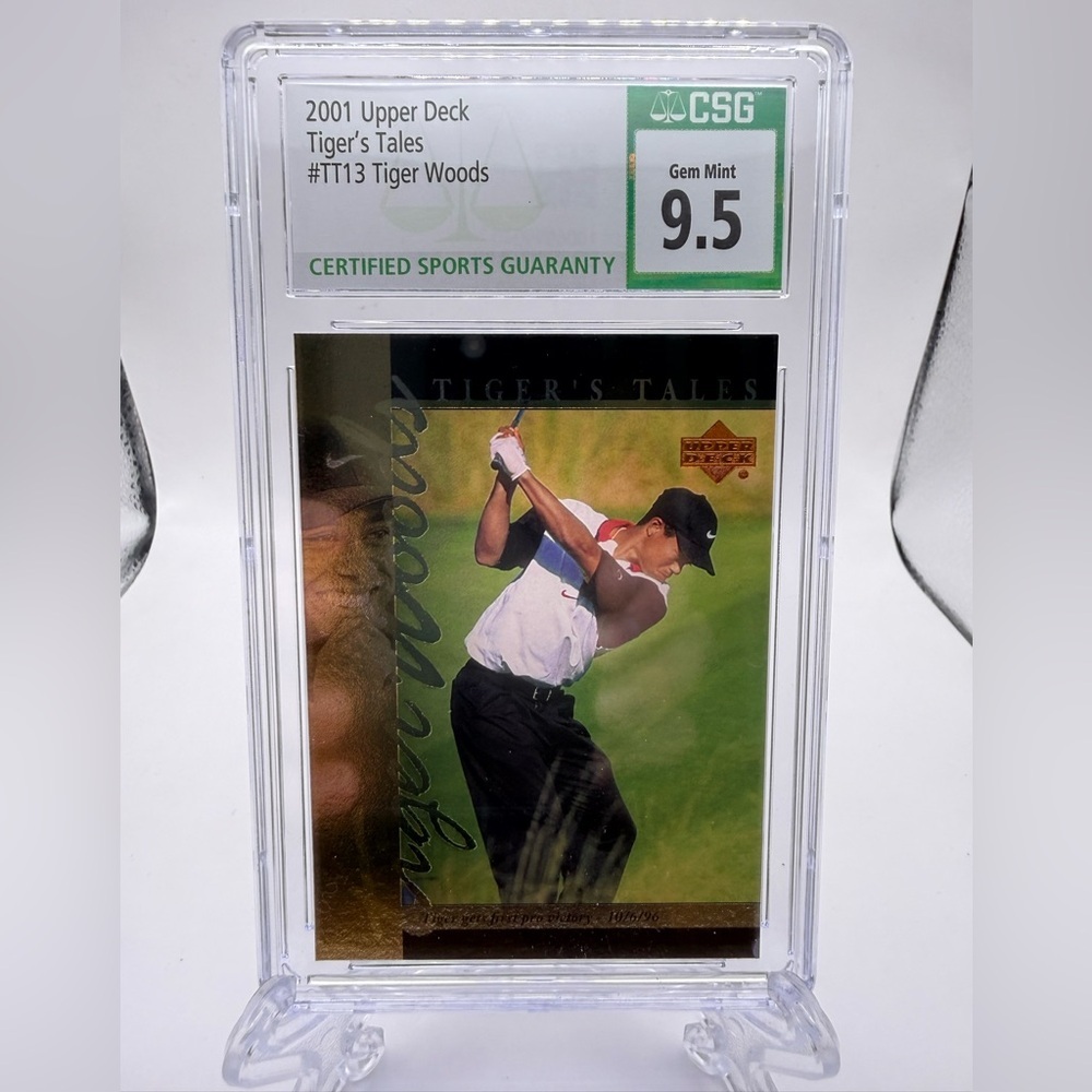 2001 Upper Deck Tiger Tales TT13 Tiger Woods RC CSG Gem Mint 9.5 Crystal Clear